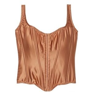 VS classic 100% silk corset boned lace up bustier top golden toffee copper NWT